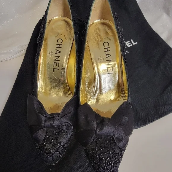Chanel Black Beaded Evening Heels 6 - Picture 3 of 11